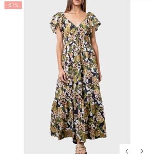 Moon River Green Floral Maxi Dress